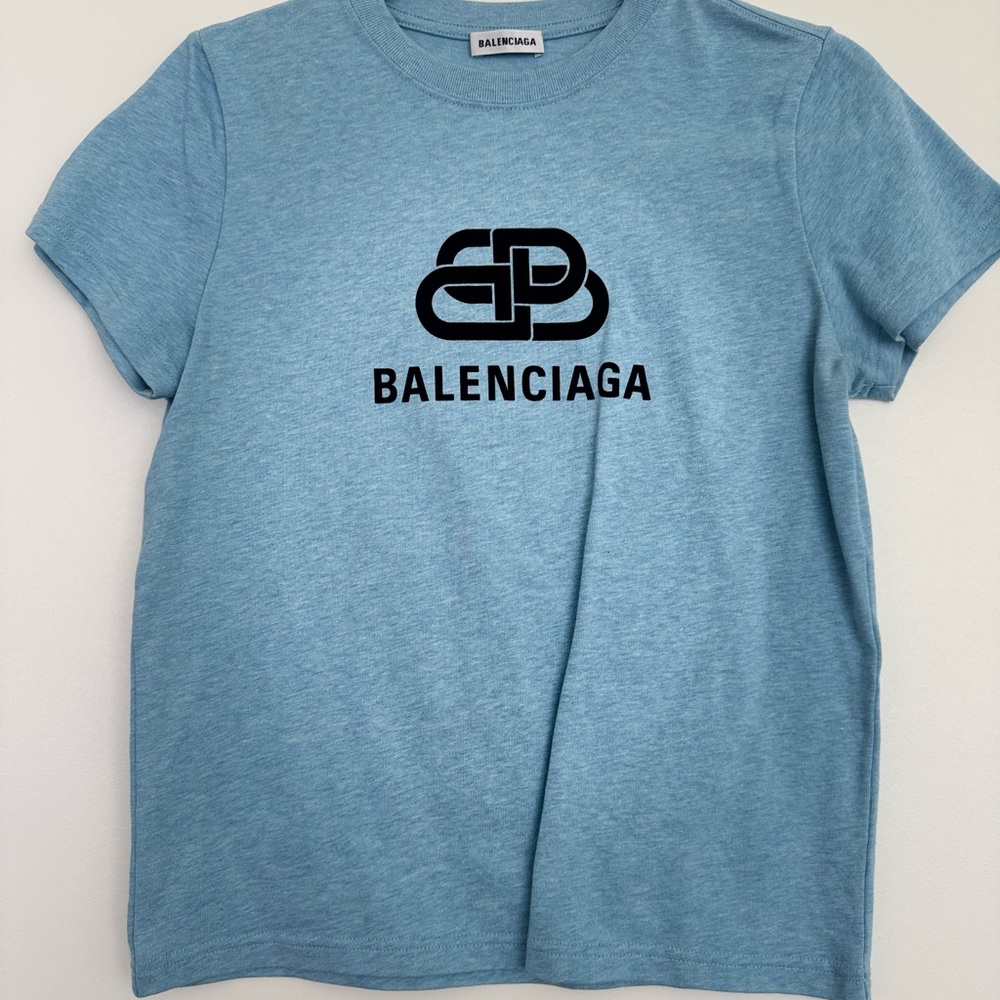 Balenciaga Blue Short Sleeve Tee with Logo